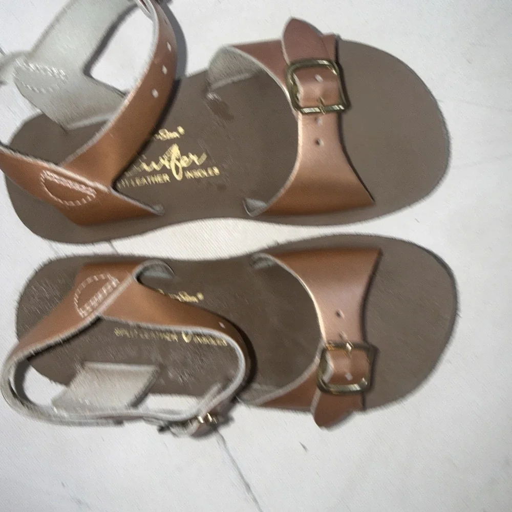 Sun San Surfer Saltwater Girls Rose Gold Leather Classic Preppy Kids Sandals 10